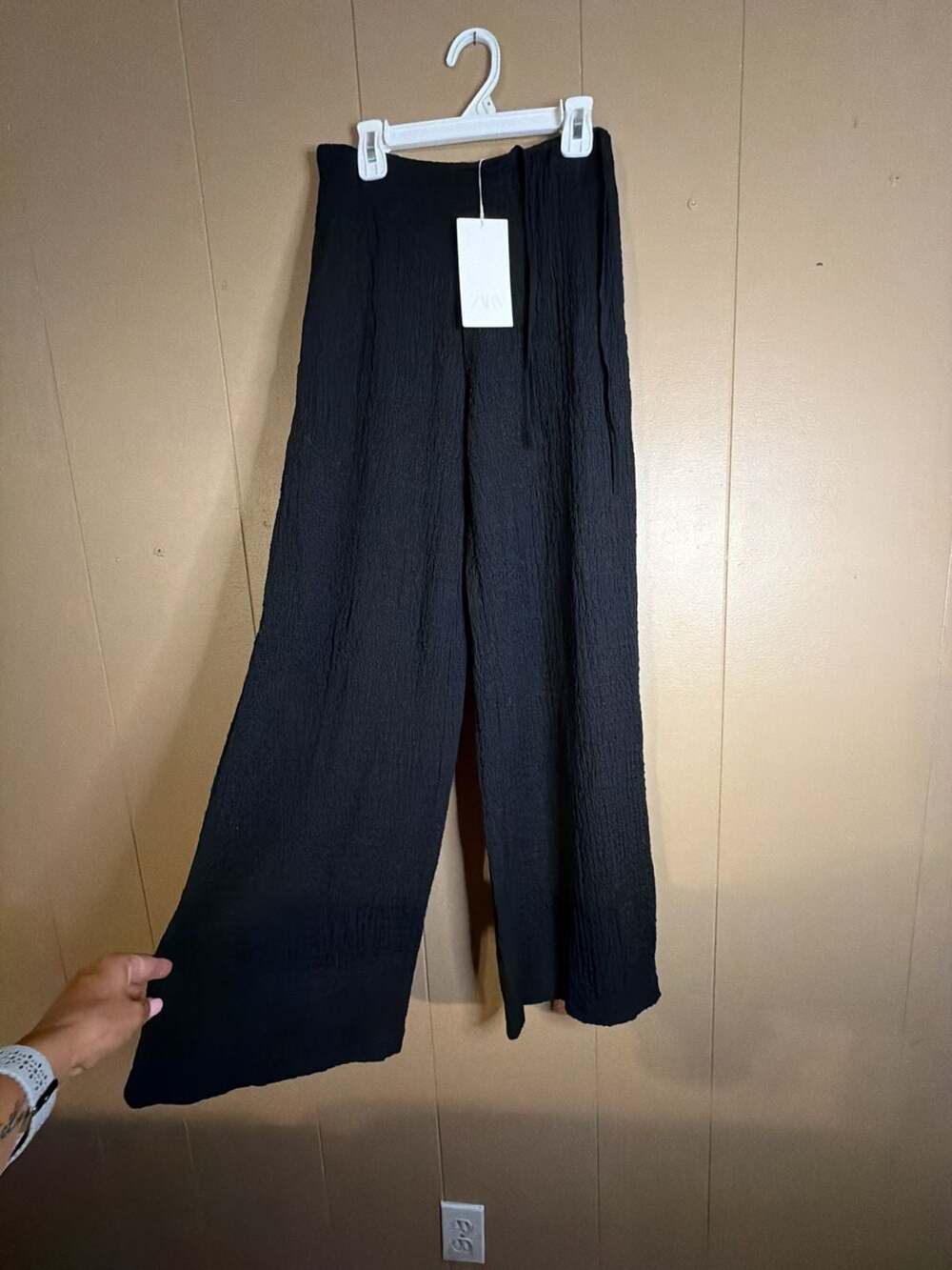 Zara Textured Straight Leg Crinkled Wide Leg Pants
